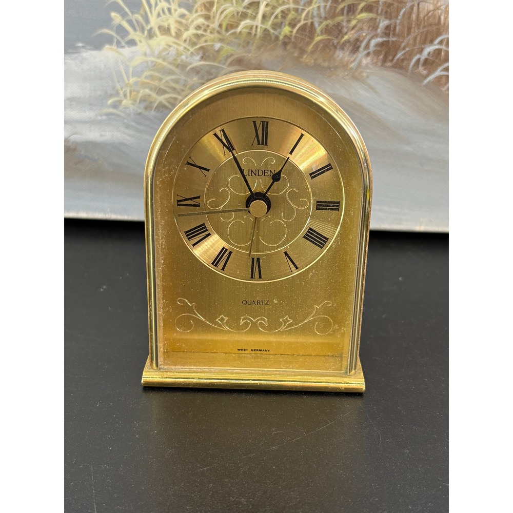 Linden Vintage Arched Desk Clock West Germany Quartz Roman Numeral UNTESTED